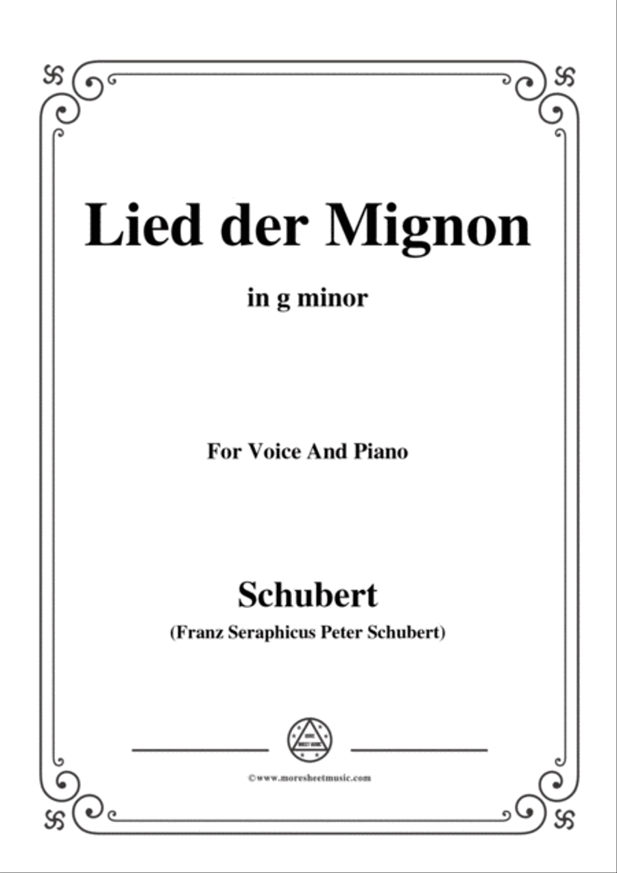 Schubert-Lied der Mignon,from 'Wilhelm Meister',Op.62(D.877) No.2,in g minor,for Voice&Piano Voice scores gallery preview page 1