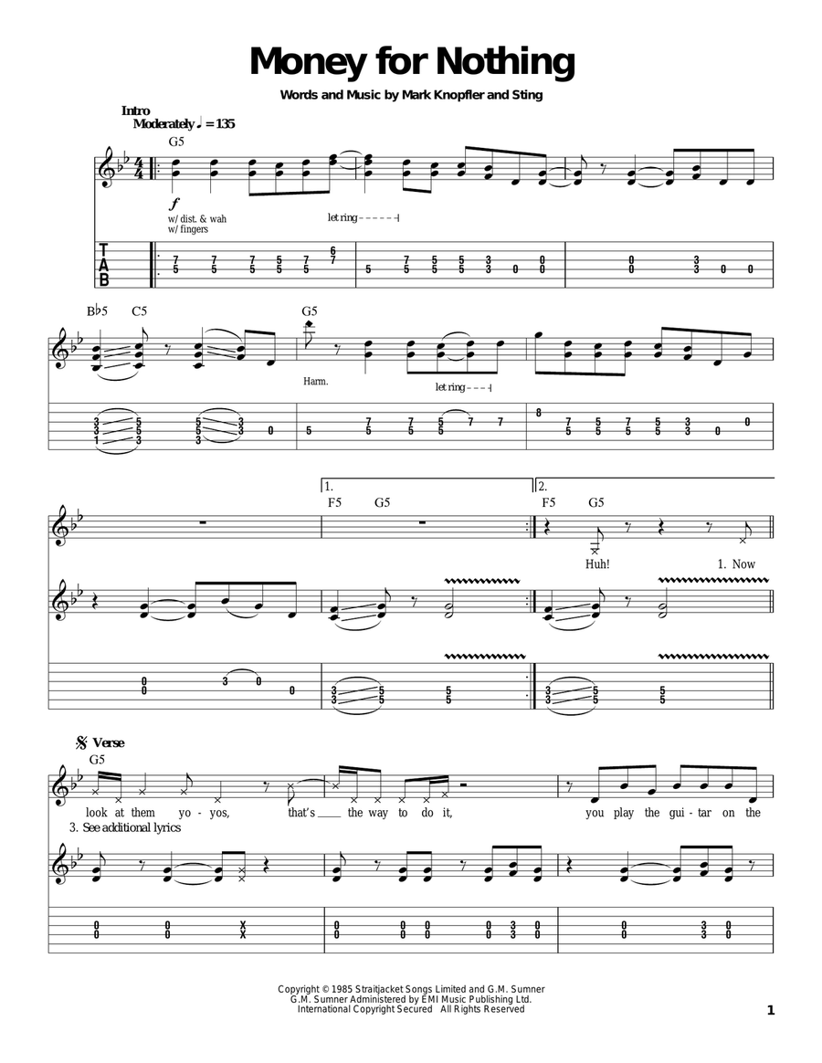 Money For Nothing Acoustic Guitar scores gallery preview page 1