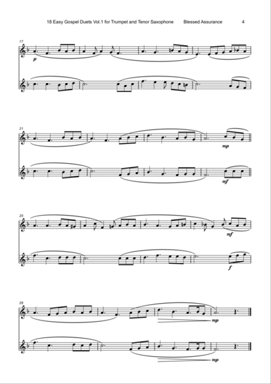 18 Easy Gospel Duets Vol.1 for Trumpet and Tenor Saxophone Tenor Saxophone scores gallery preview page 6