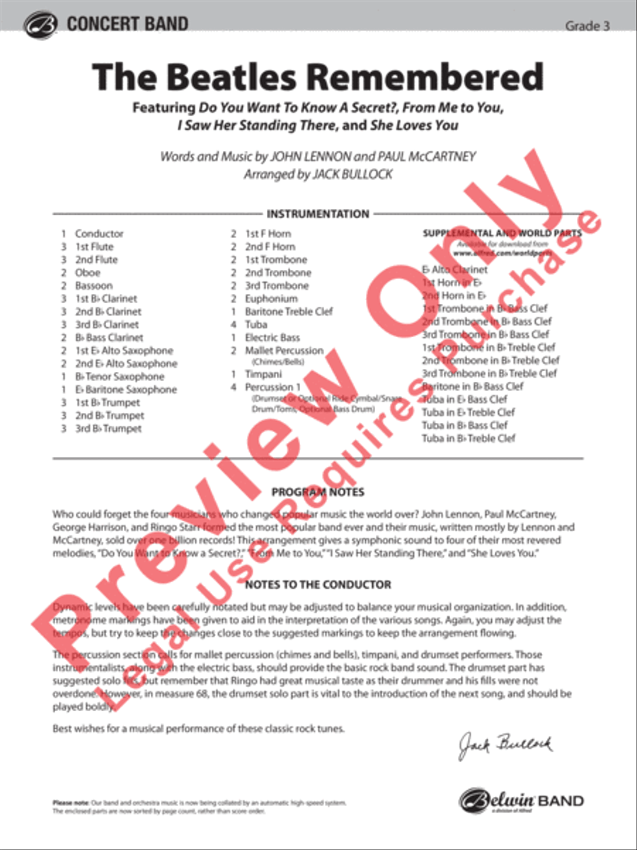 The Beatles Remembered Concert Band scores gallery preview page 2