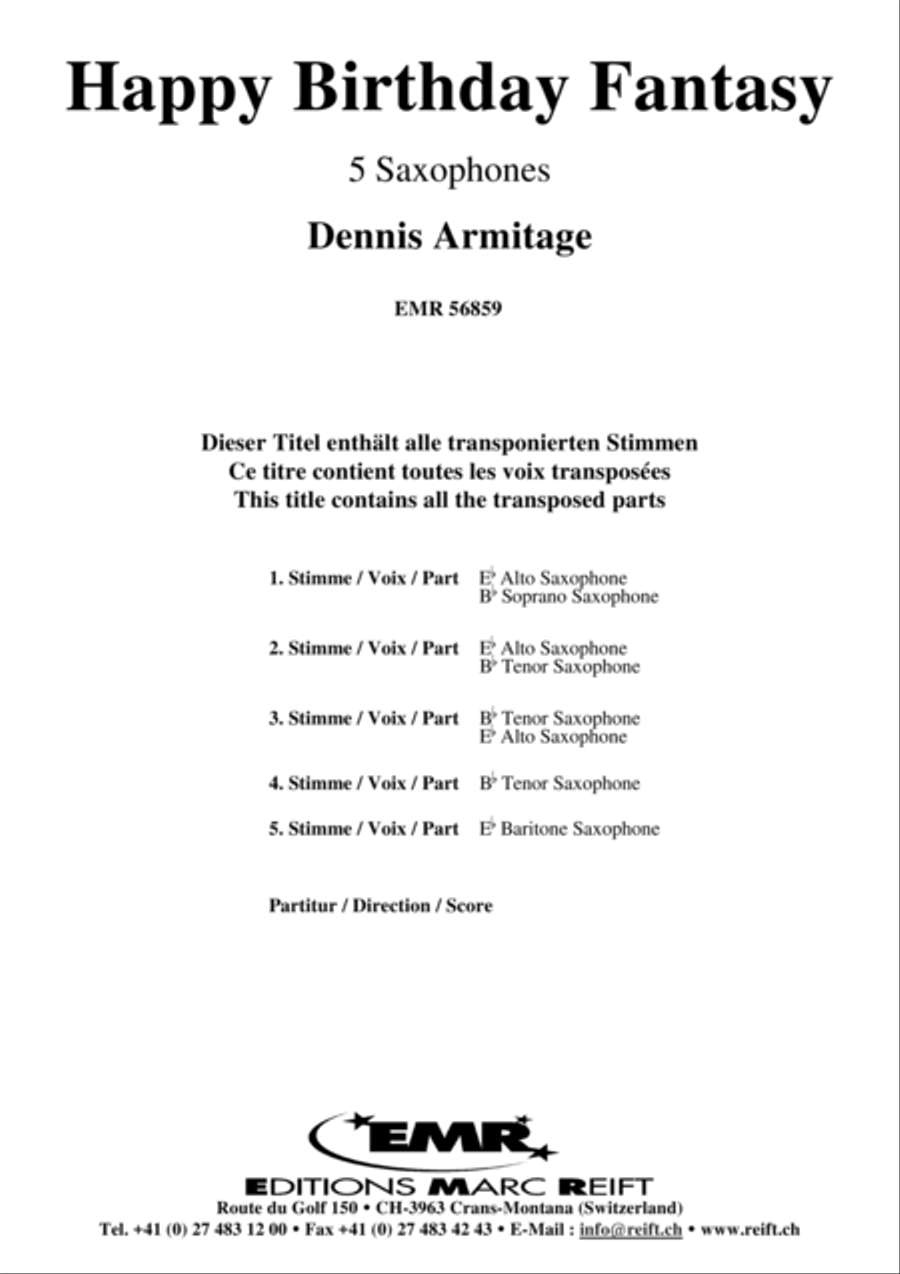 Happy Birthday Fantasy Saxophone Quintet scores gallery preview page 2