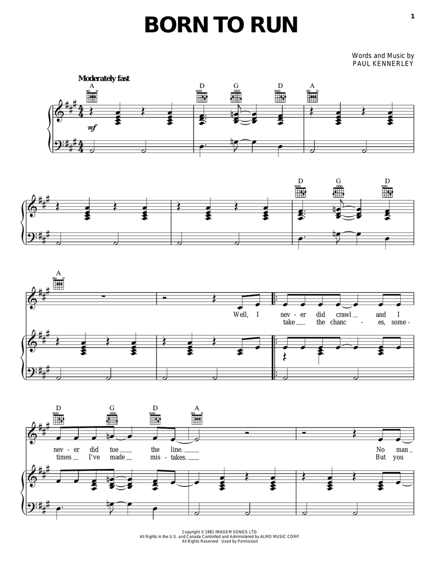 Born To Run Piano, Vocal, Guitar scores gallery preview page 1