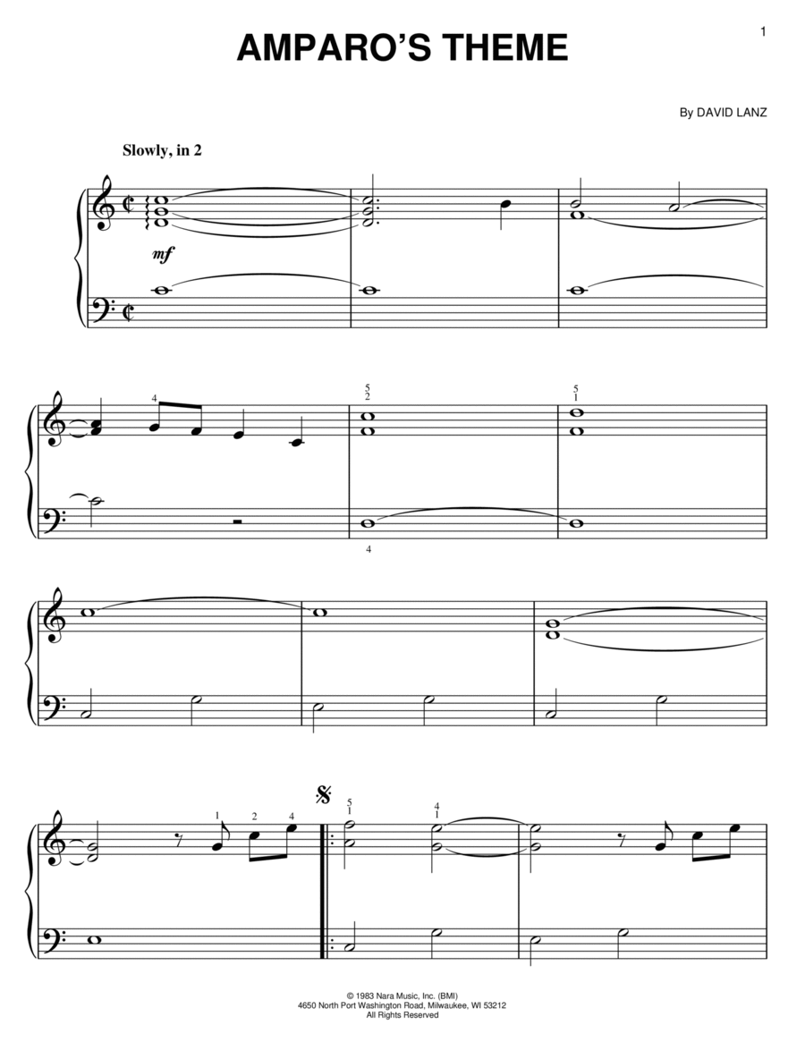 Amparo's Theme Amparo's Theme Easy Piano scores gallery preview page 1