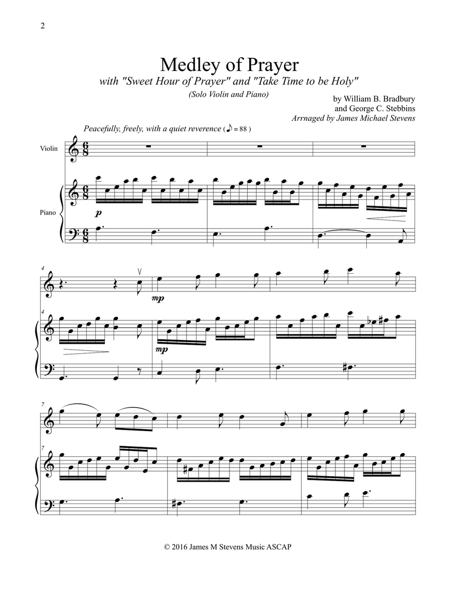 Medley of Prayer (Sweet Hour of Prayer/Take Time to be Holy) - VIOLIN Violin Solo scores gallery preview page 2