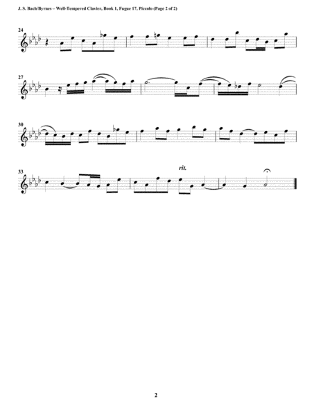 Fugue 17 from Well-Tempered Clavier, Book 1 (Flute Quintet ) image number null