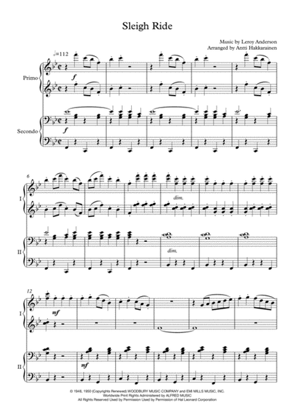 Sleigh Ride - Piano, 4 Hands