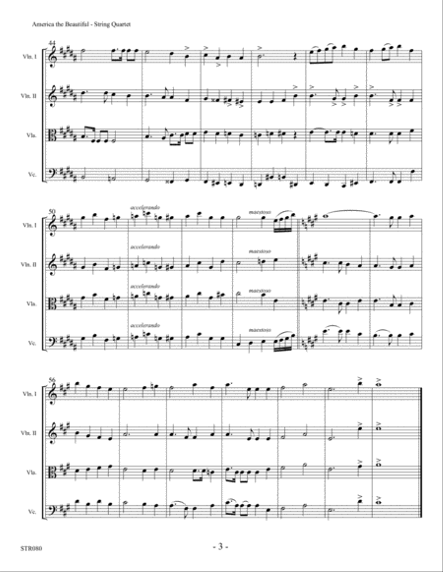 AMERICA THE BEAUTIFUL for STRING QUARTET String Quartet scores gallery preview page 3