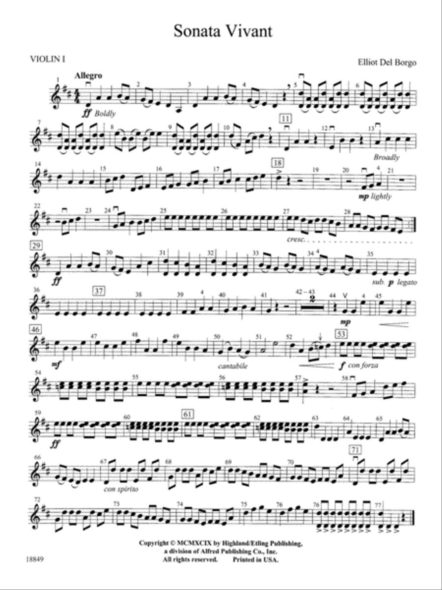 Sonata Vivant 1st Violin by Elliot Del Borgo String Orchestra