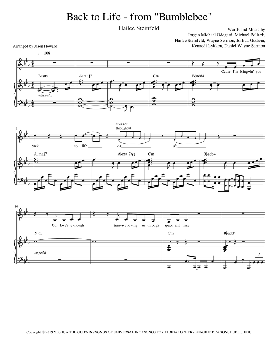 Back To Life Piano, Vocal scores gallery preview page 1