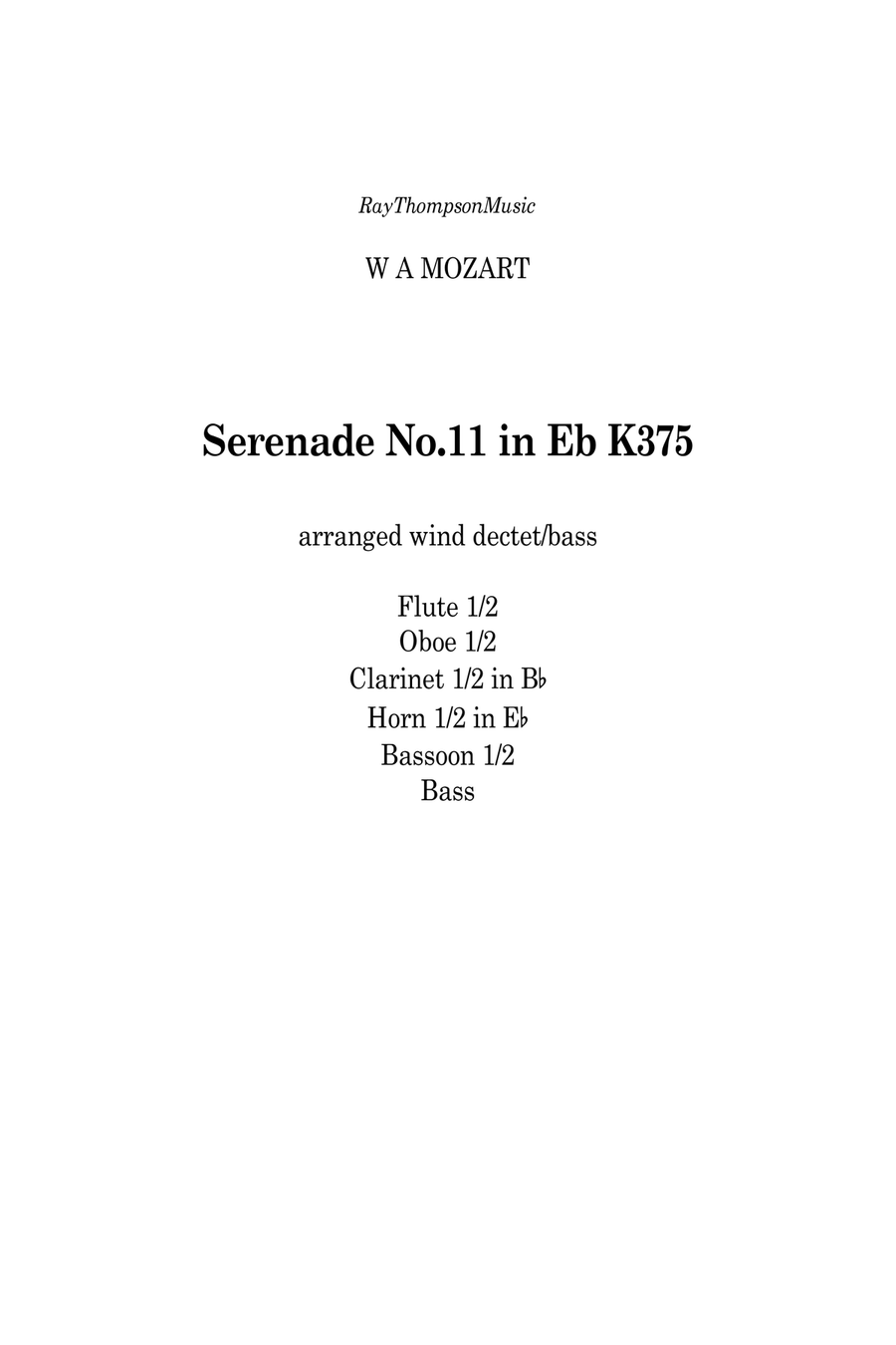Mozart: Serenade No.11 in Eb K375 (complete) - wind dectet/bass Woodwind Quintet scores gallery preview page 2