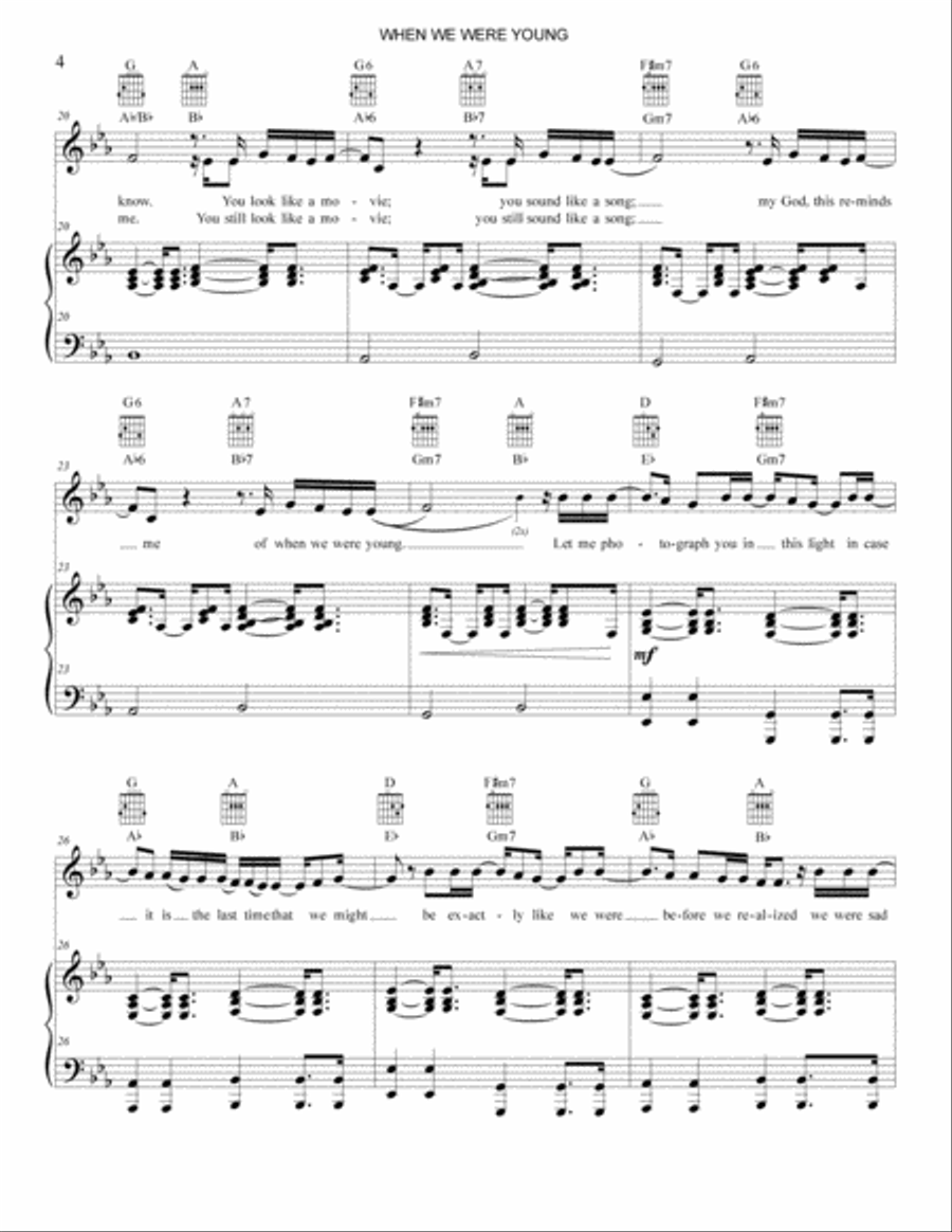 When We Were Young Piano, Vocal, Guitar scores gallery preview page 4