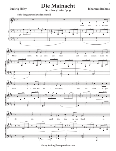 BRAHMS: Die Mainacht, Op. 43 no. 2 (transposed to D major)
