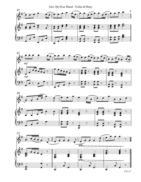 Give Me Your Hand, Duet for Violin & Harp String Duet - Digital Sheet Music