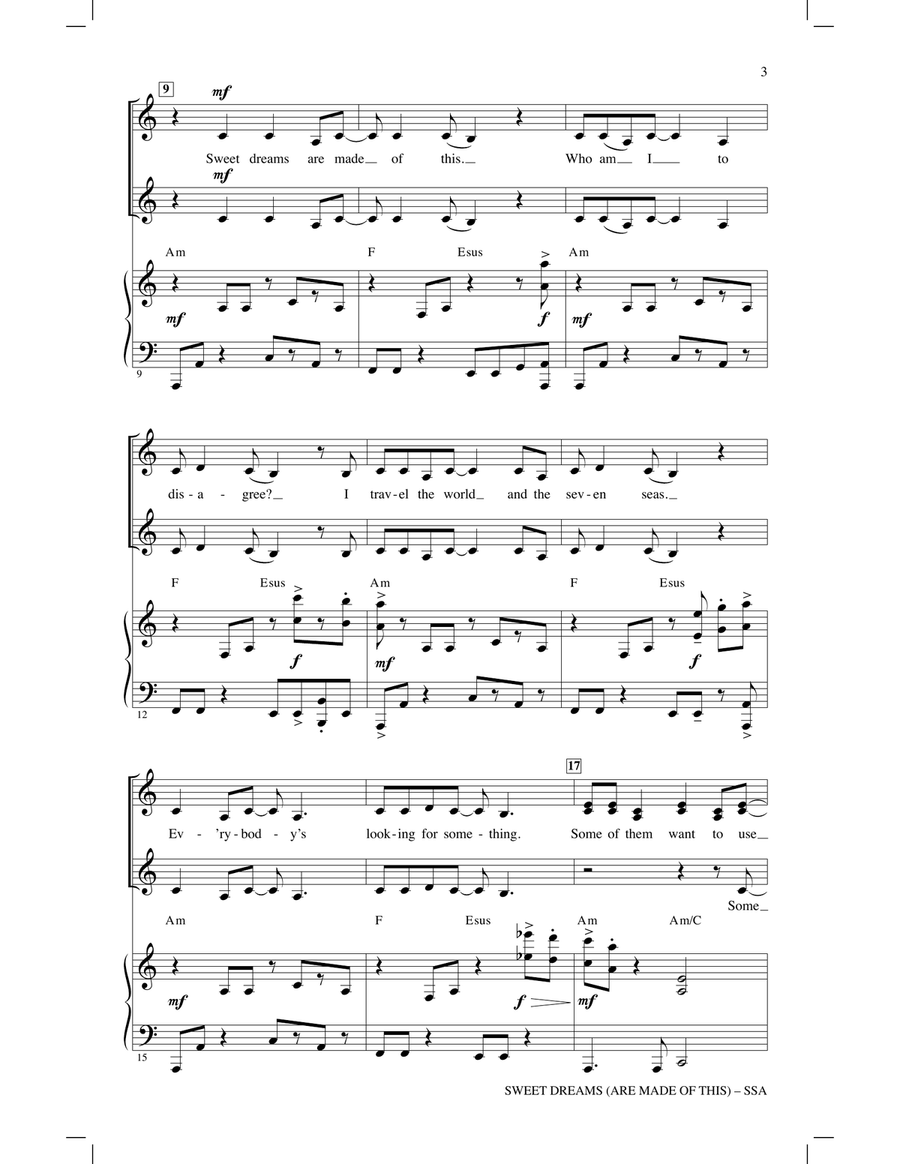 Sweet Dreams (Are Made Of This) SSA scores gallery preview page 2
