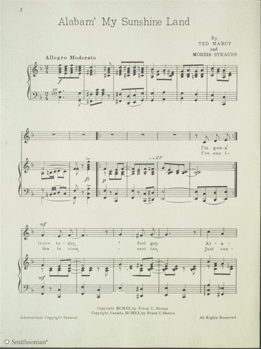Alabam', My Sunshine Land Piano, Vocal scores gallery preview page 2