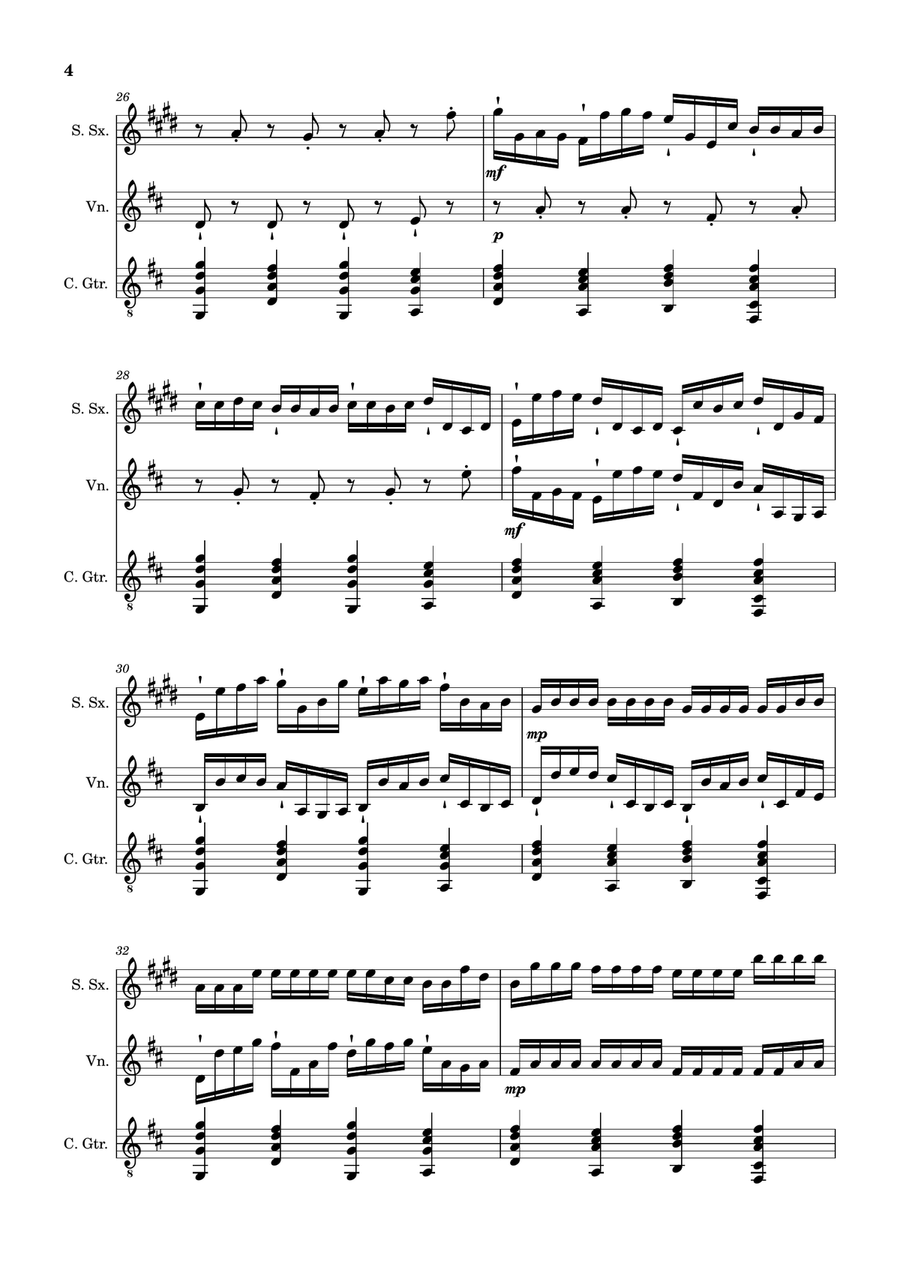 Canon in D Major, P.37; T.337. S. Sax, Violin, and Guitar. Score and Parts. Chamber Music scores gallery preview page 4
