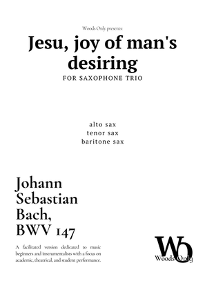 Jesu, joy of man's desiring by Bach for Saxophone Trio