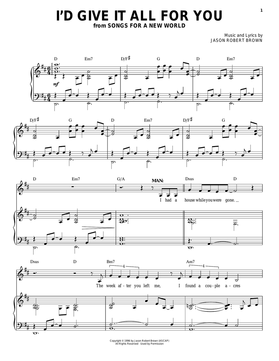 I'd Give It All For You (from Songs for a New World) Piano, Vocal scores gallery preview page 1