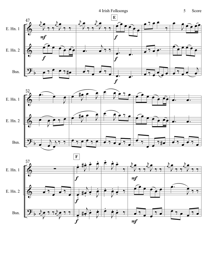 4 Irish Folksongs set for 2 English Horns and Bassoon Trio Woodwind Trio scores gallery preview page 6