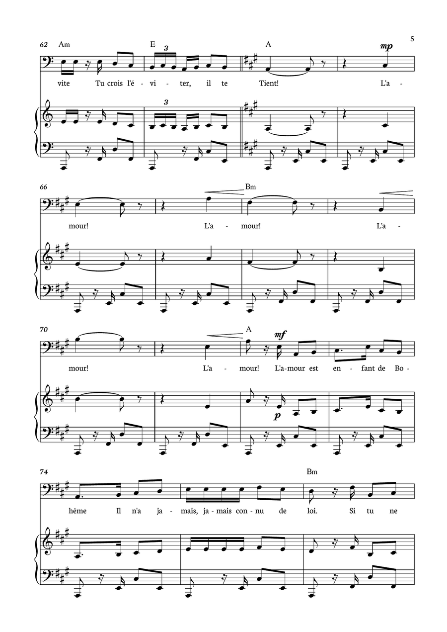 Habanera from Carmen for Cello with piano and chords. Piano Accompaniment scores gallery preview page 5