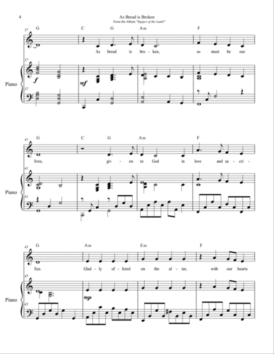 As Bread is Broken Piano, Vocal, Guitar scores gallery preview page 4