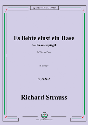 Book cover for Richard Strauss-Es liebte einst ein Hase,in E Major,Op.66 No.3