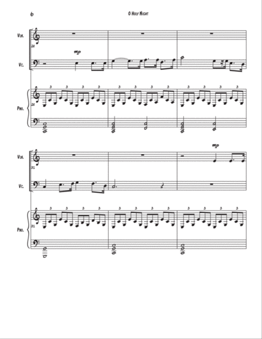 O Holy Night for Trio (Violin, Cello, and Piano) Parts Included, Digital Download Piano Trio scores gallery preview page 6
