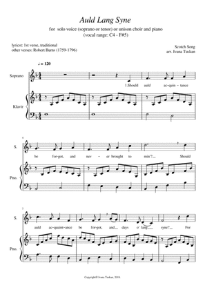 Auld Lang Syne, for (sopran or tenor) solo voice and piano