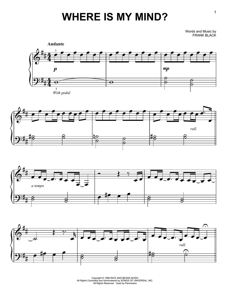 Where Is My Mind? Easy Piano scores gallery preview page 1