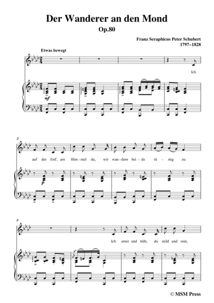 Schubert-Der Wanderer an den Mond,Op.80,in f minor,for Voice&Piano image number null