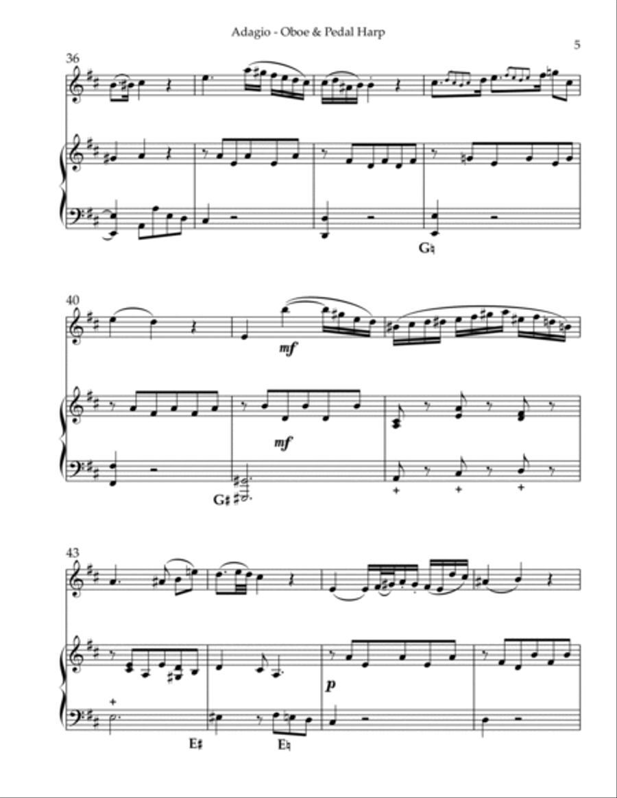 Adagio Religioso, K622, Duet for Oboe & Pedal Harp Oboe scores gallery preview page 5