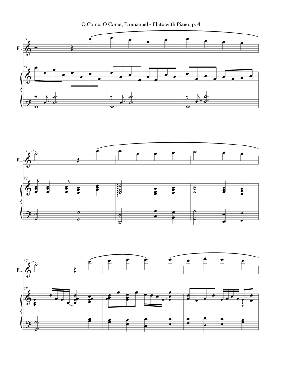 O COME, O COME, EMMANUEL, Flute and Piano (Score & Parts included) image number null