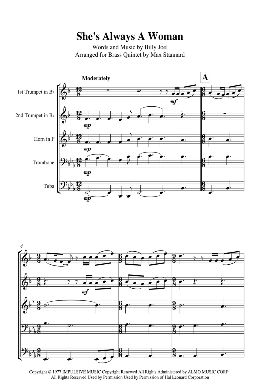 She's Always A Woman Brass Ensemble scores gallery preview page 2