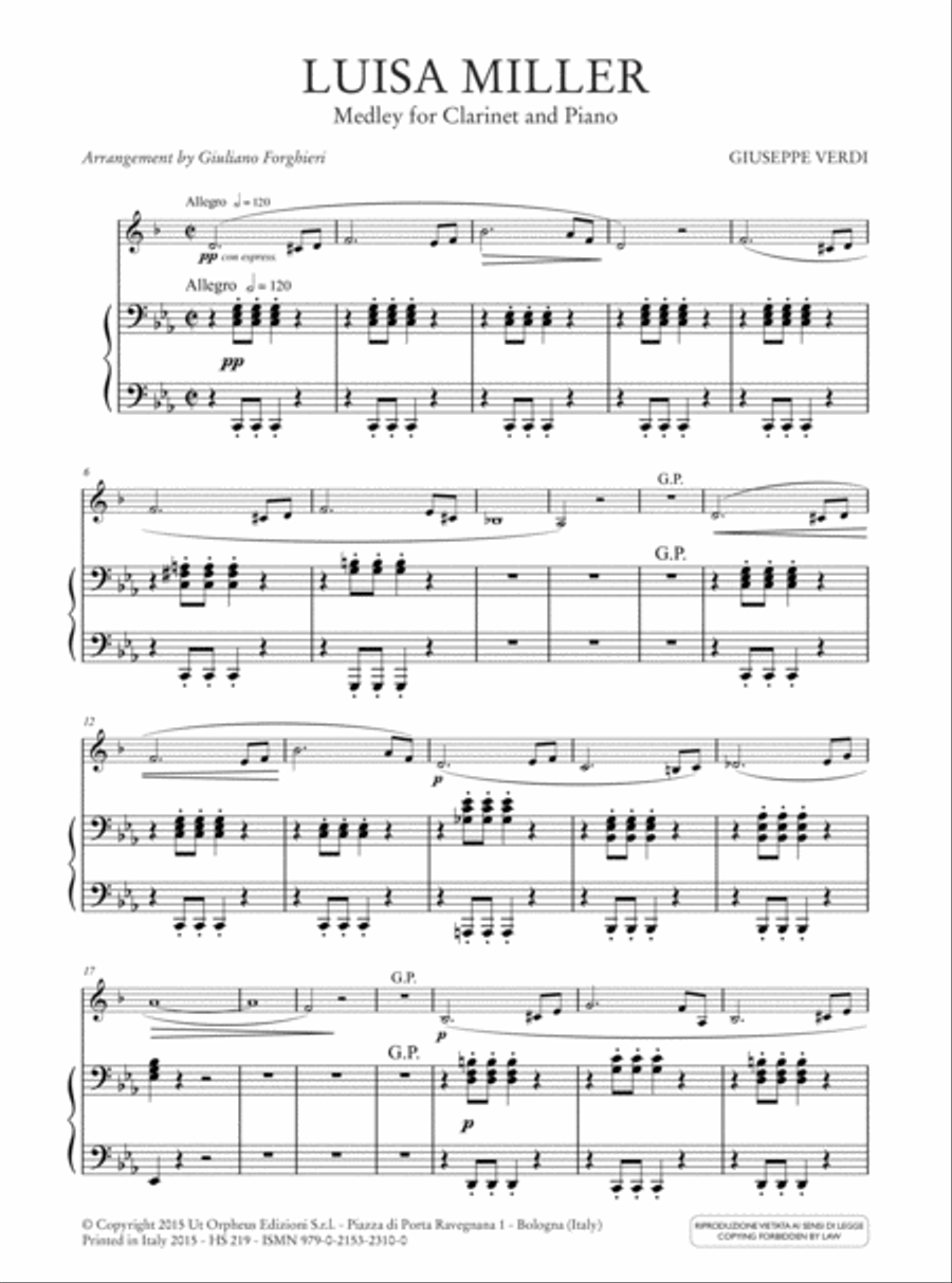 Luisa Miller. Medley for Clarinet and Piano Clarinet Solo scores gallery preview page 2