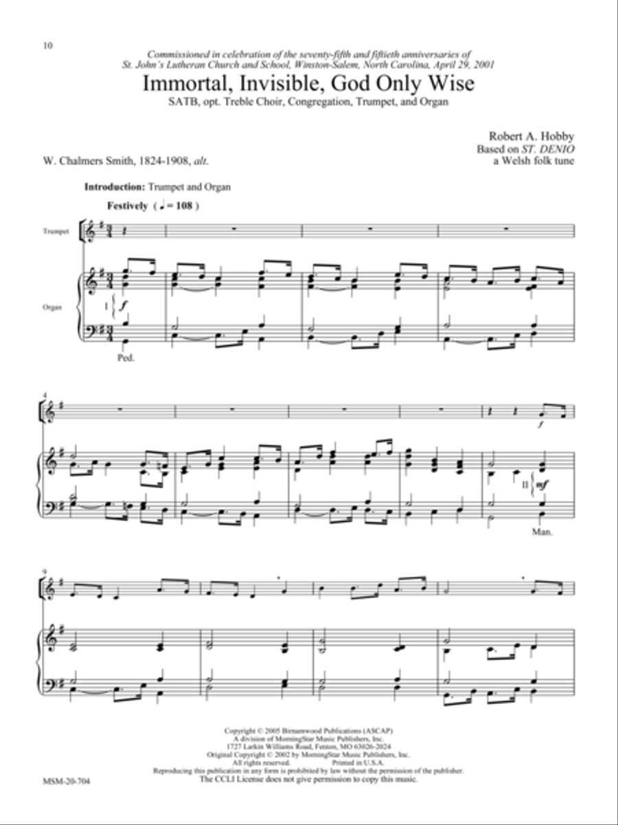 Immortal, Invisible, God Only Wise (St. Denio) 4-Part scores gallery preview page 1