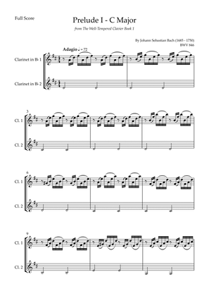 Prelude 1 in C Major BWV 846 (from Well-Tempered Clavier Book 1) for Clarinet in Bb Duo
