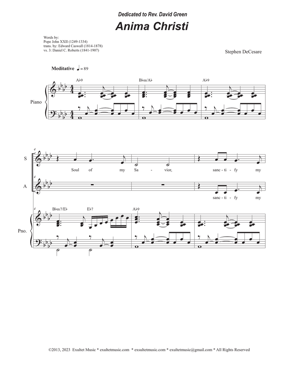 Anima Christi (Duet for Soprano and Alto solo)