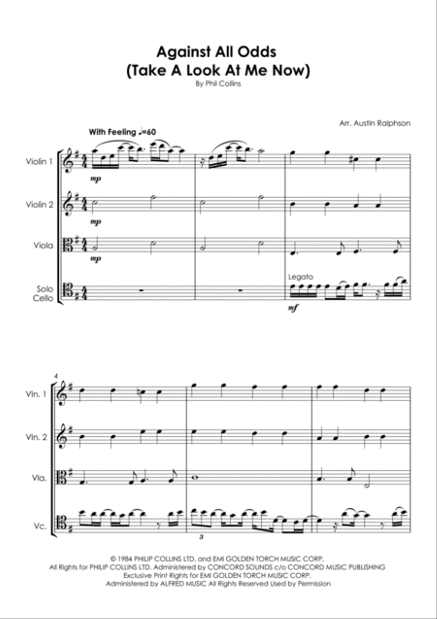 Against All Odds (Take A Look At Me Now) String Quartet scores gallery preview page 5