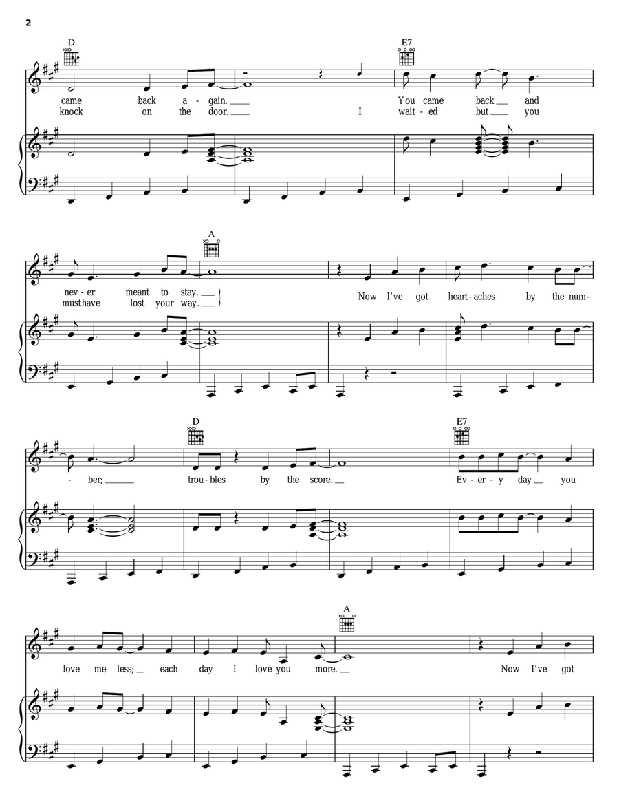 Heartaches By The Number Piano, Vocal, Guitar scores gallery preview page 2