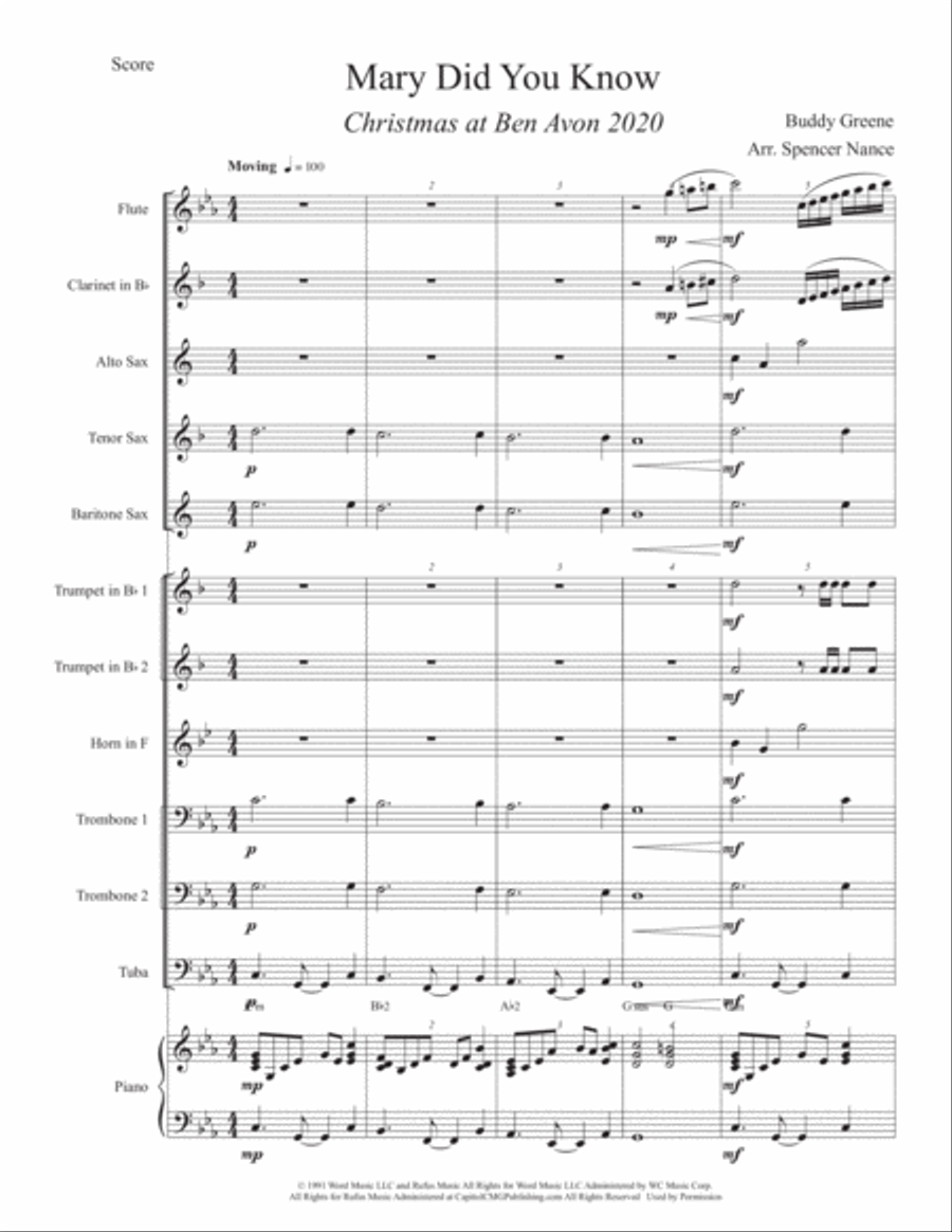 Mary, Did You Know? Small Ensemble scores gallery preview page 1