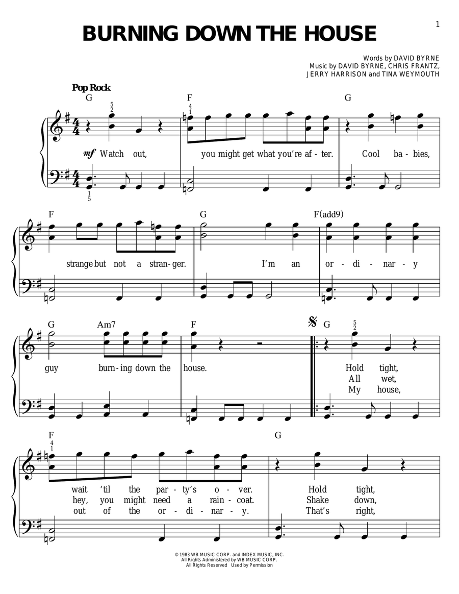 Burning Down The House Burning Down The House Easy Piano scores gallery preview page 1