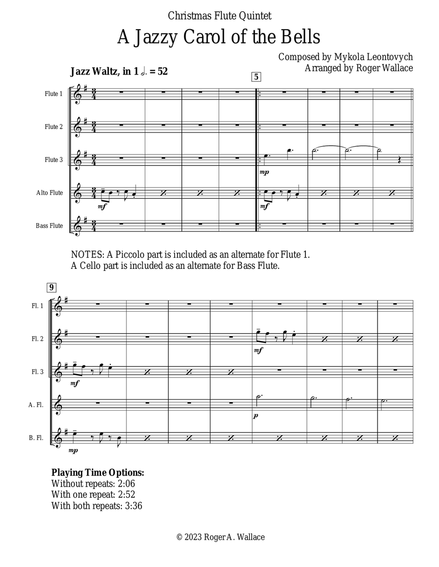 Carol of the Bells (Jazz Waltz for Flute Choir) Flute Choir scores gallery preview page 1