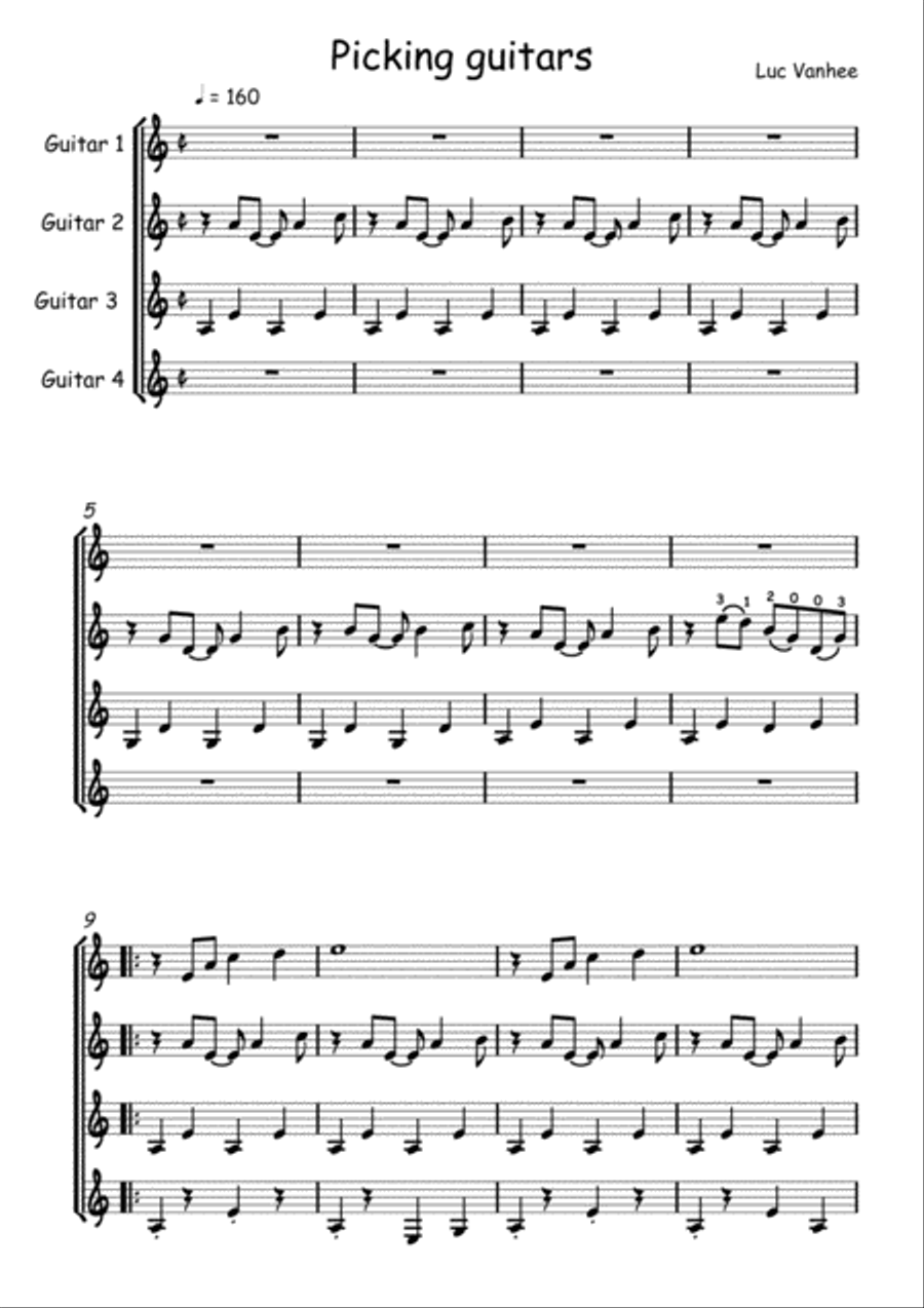 Picking Guitars ( Guitar Quartet ) Guitar Ensemble scores gallery preview page 1