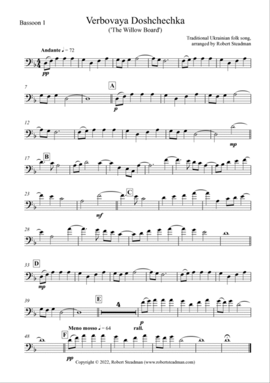 Verbovaya Doshchechka ('The Willow Board') - Ukrainian Folk Song - Bassoon Quartet Woodwind Quartet scores gallery preview page 4