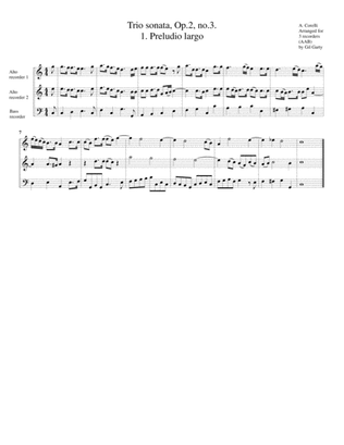 Trio sonata, Op.2, no.3 (arrangement for 3 recorders)