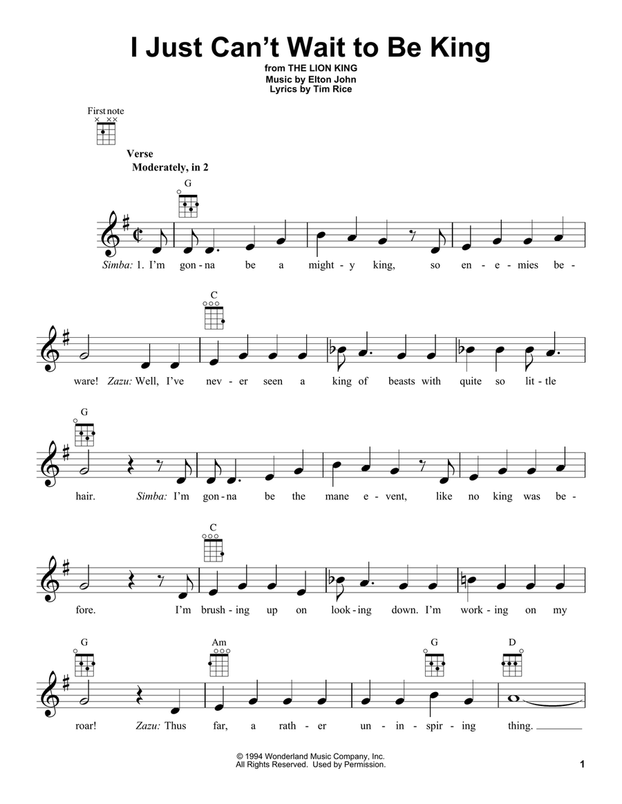 I Just Can't Wait To Be King (from The Lion King) Ukulele scores gallery preview page 1