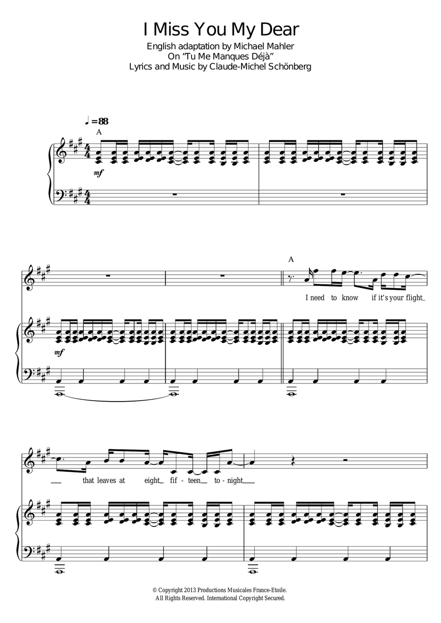 I Miss You My Dear Piano, Vocal scores gallery preview page 1