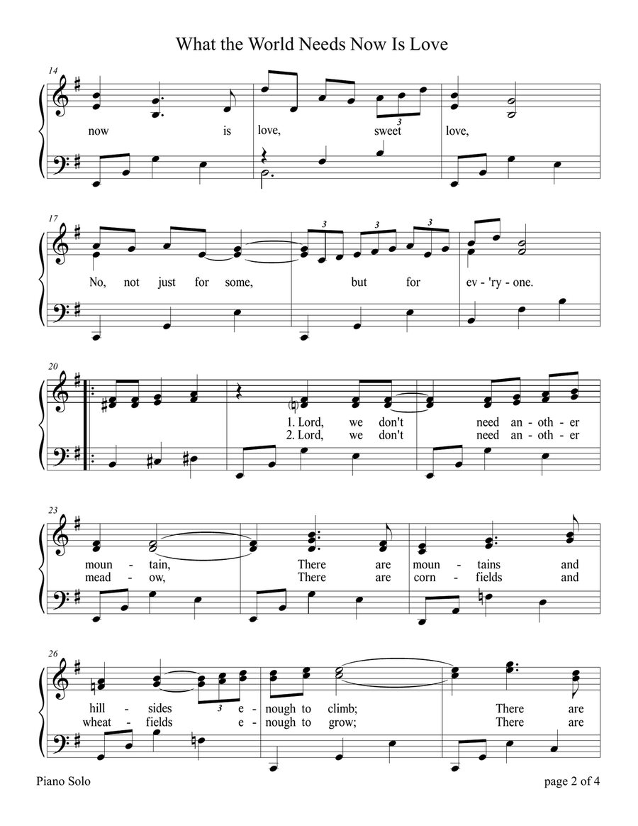 What The World Needs Now Is Love Piano Solo scores gallery preview page 2