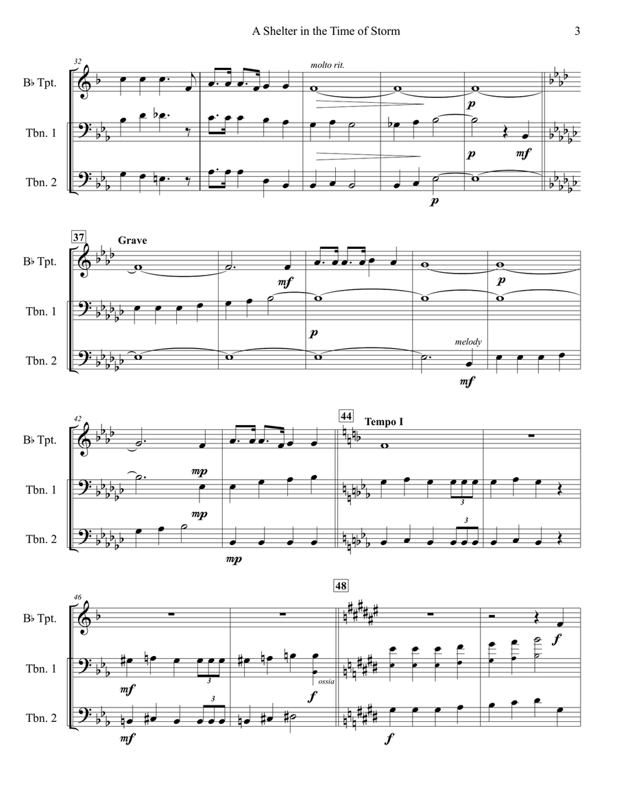 A Shelter in the Time of Storm - Brass Trio (trumpet, 2 trombones) Brass Trio scores gallery preview page 3