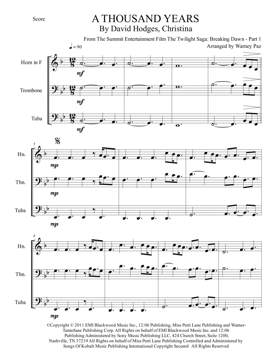 A Thousand Years A Thousand Years Brass Ensemble scores gallery preview page 1